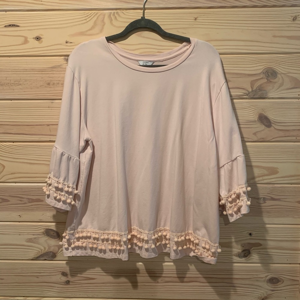 Crown and Ivy bell sleeve Pom detail sweater